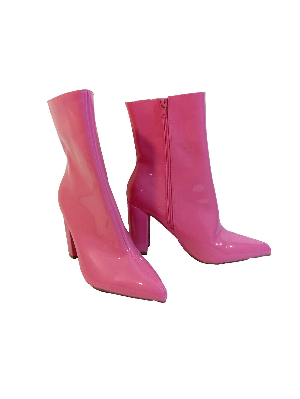 Sheln Y2K Barbiecore Pointed Toe Boots Womens 10 Pink Chunky Block Heel Side Zip